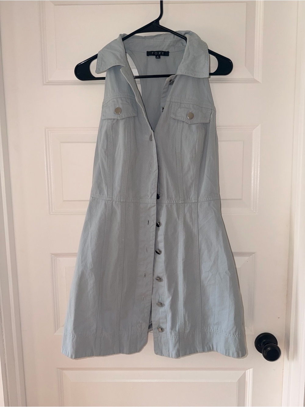 Fore Light Blue Button-Front Sleeveless Dress